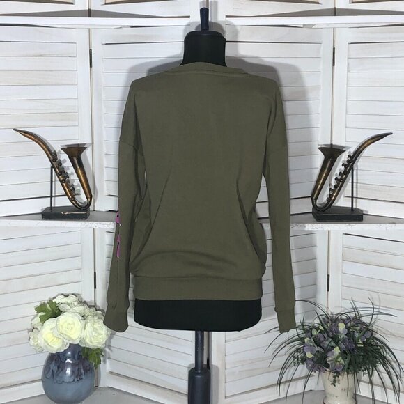 Vintage Y2K Bratz cotton oversized sweatshirt hunter green pink patchwork Sz XS - Picture 2 of 9